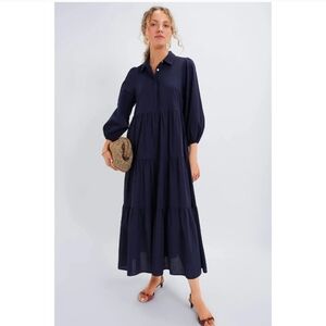 Pomander Place Mabel Tiered Maxi Dress 3X‎ Button Front Pockets NWTs navy blue
